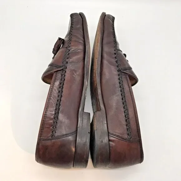 Sandro Moscoloni Leather Tassel Loafers Men's 11N Brown Olivio Gld Slip On Shoe - Picture 7 of 12